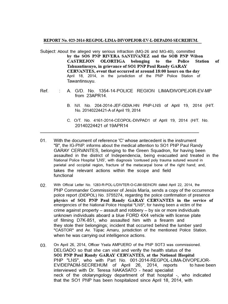 Police Assault Report: Tahuantinsuyo Incident | PDF