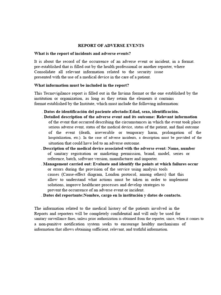 Adverse Events Reporting Guidelines | PDF | Medical Device ...