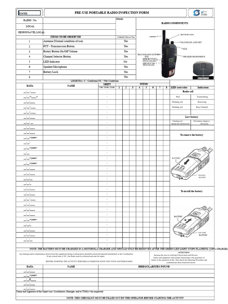 Portable Radio Inspection Checklist | PDF | Radio | Transmitter