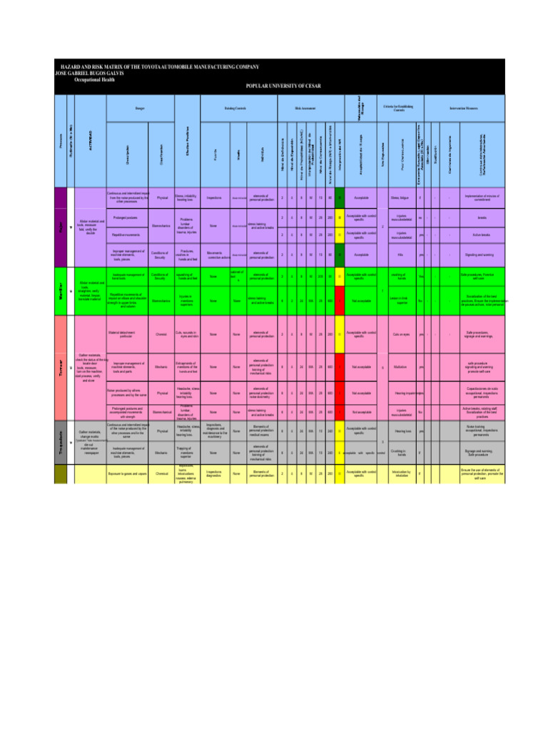 Toyota Manufacturing Risk Assessment Matrix | PDF | Hearing Loss | Noise