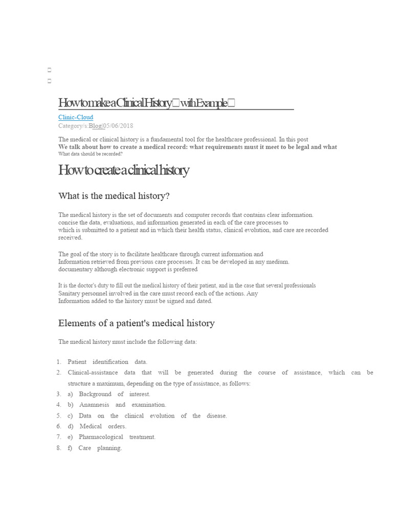 Create a Clinical History Guide | PDF | Medical Record | Public Services