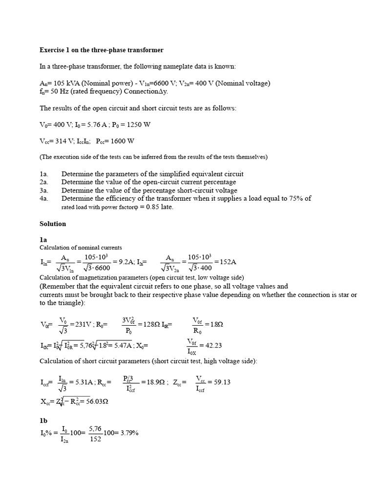 Three-Phase Transformer Calculations | PDF | Transformer | Electromagnetism