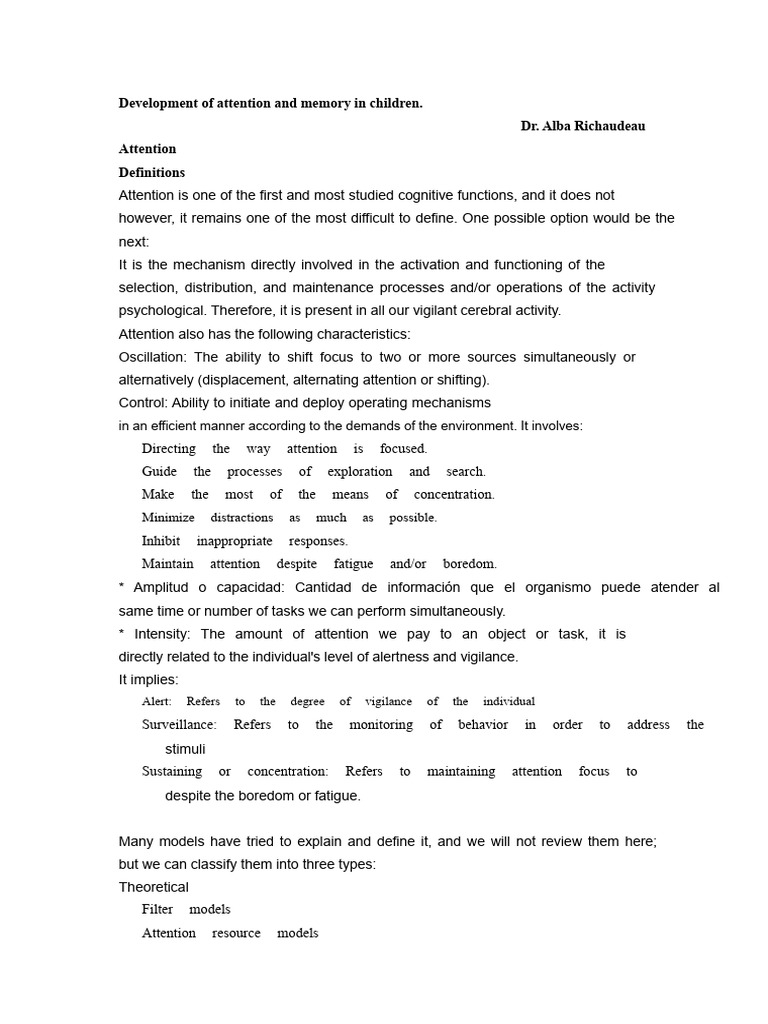 Child Attention and Memory Development | PDF | Memory | Attention