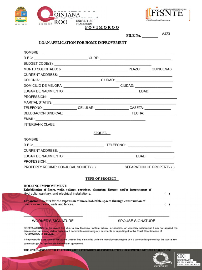 FOVIMQROO Credit Application | PDF
