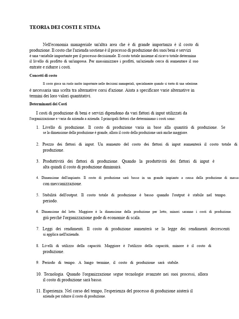 Teoria Dei Costi e Stima PDF | PDF