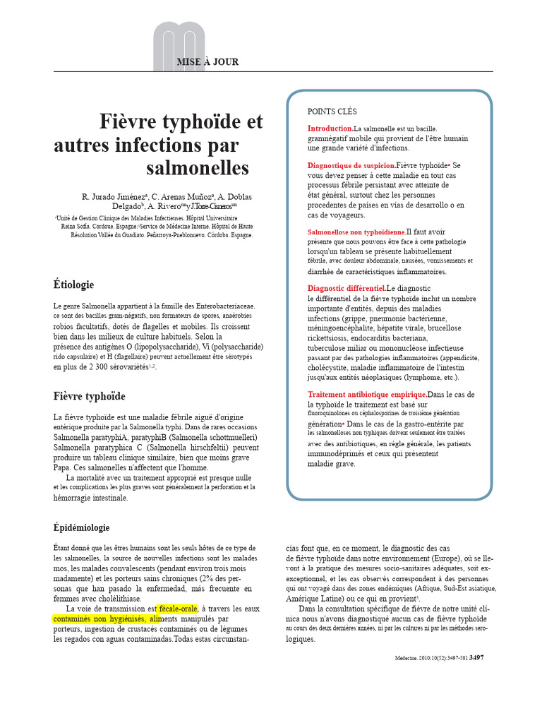 Fièvre typhoïde : diagnostic et traitement | PDF | Salmonelle | Infection
