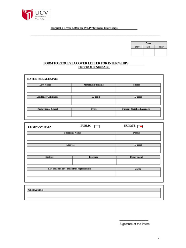 Cover Letter Request for Internships | PDF