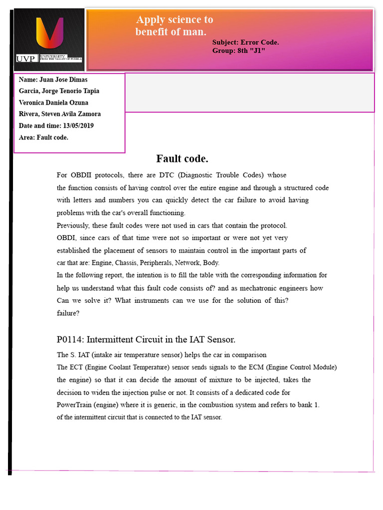 Fault code P0114.docx | PDF | Electrical Engineering | Electricity