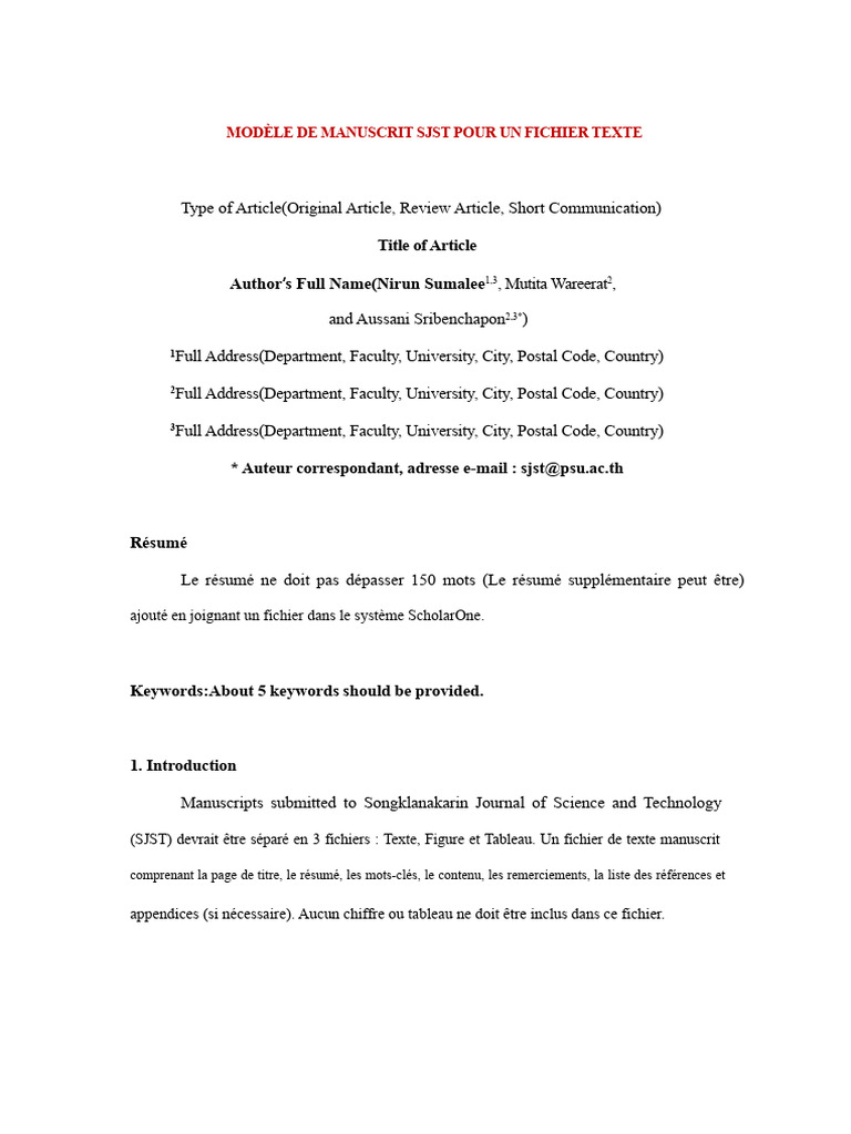 Modèle de manuscrit SJST explicatif | PDF