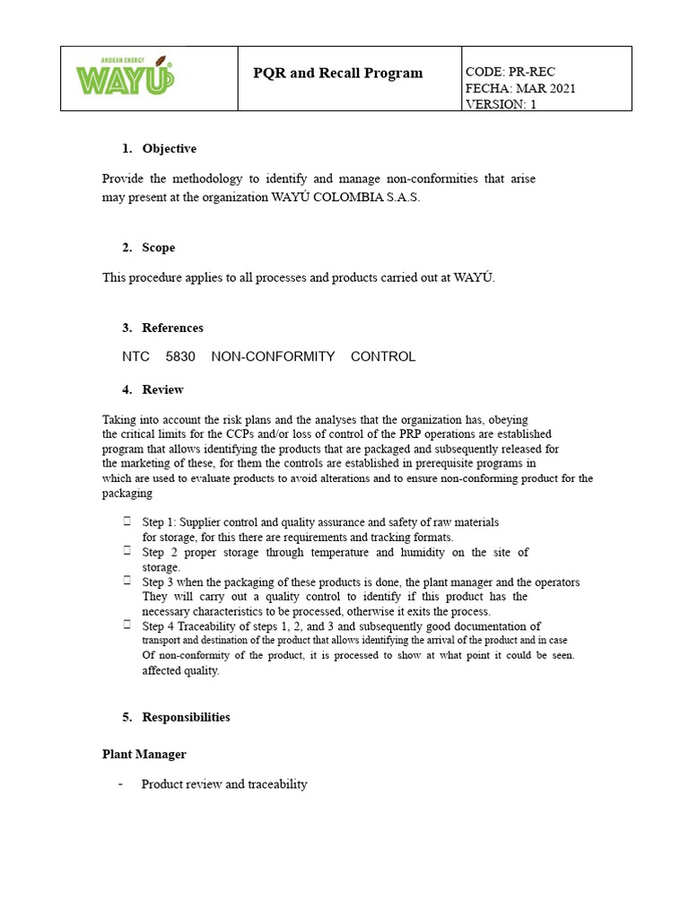PQR and Recall Program | PDF | Risk Assessment | Barcode
