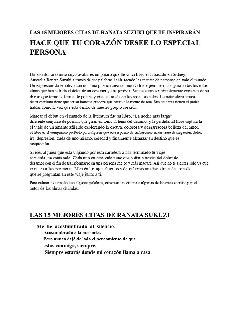 Citas Inspiradoras de Ranata Suzuki | PDF | Amor | Mente