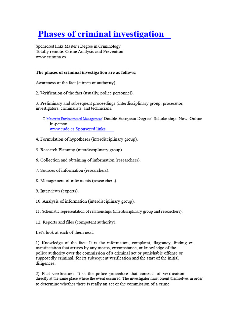 Phases of Criminal Investigation Explained | PDF | Hypothesis | Crimes