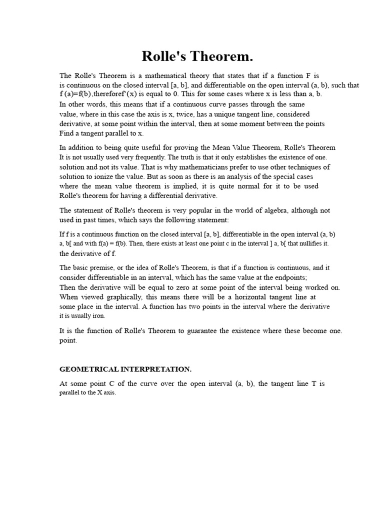 Understanding Rolle's Theorem in Calculus | PDF | Theorem | Tangent