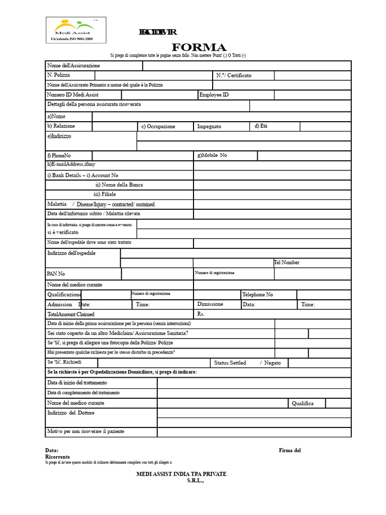 Modulo Di Richiesta Medi Assist | PDF