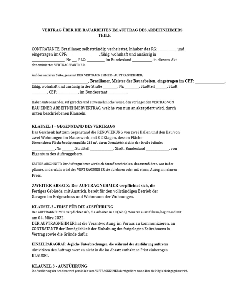 Modell Für Einen Arbeitsvertrag | PDF