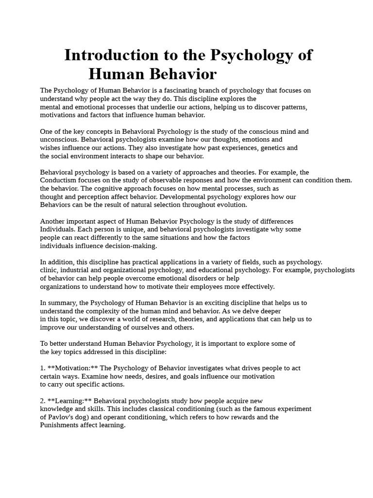 Introduction To The Psychology of Human Behavior | PDF | Psychology ...