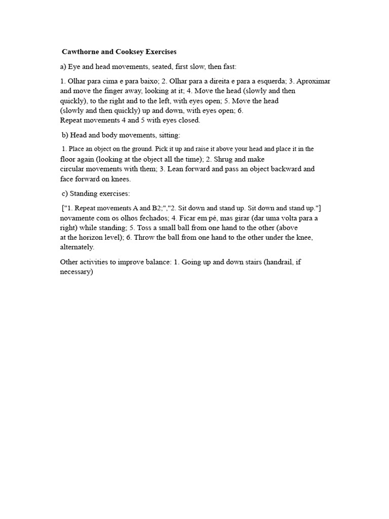 Cawthorne and Cooksey Balance Exercises | PDF