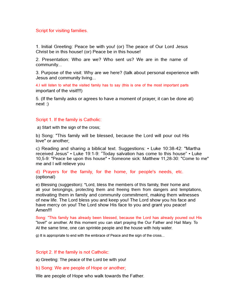 Family Visit Script for Community Engagement | PDF | Lord's Prayer | Jesus