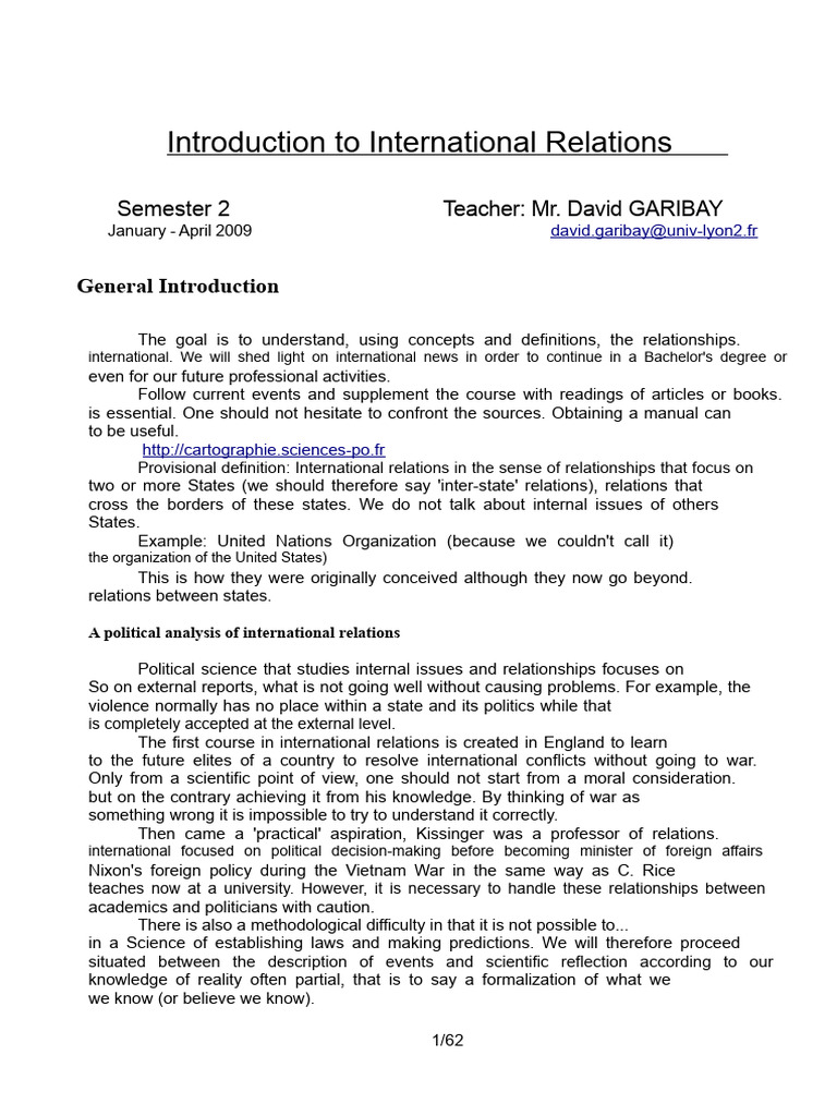 Introduction to International Relations Concepts | PDF | United Nations ...
