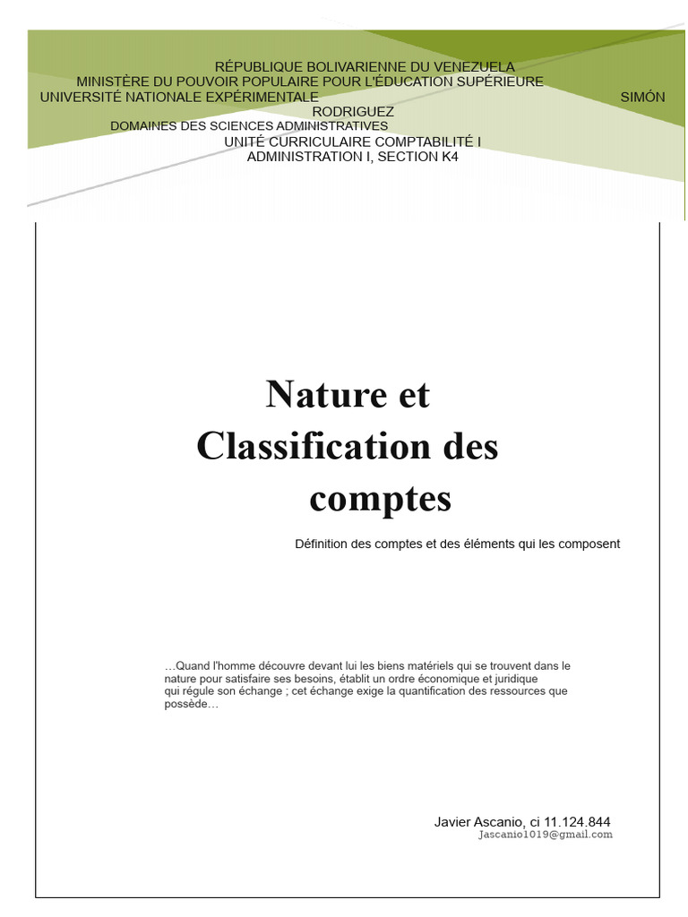 Nature et Classification des Comptes Comptables | PDF | Business ...