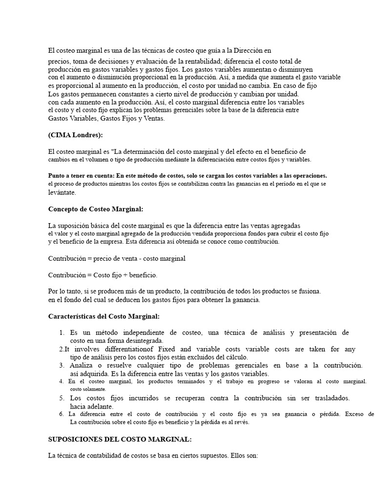 Costeo Marginal: Definición y Ventajas | PDF | Costo | Beneficio (economía)