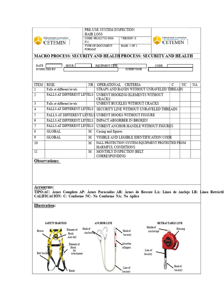 Pre-Use Inspection for Fall Protection | PDF | Safety