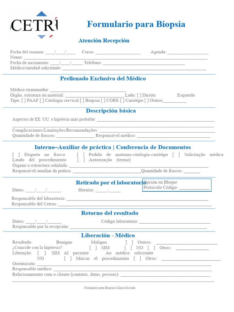 Formulario de Biopsia para Clínicas | PDF | Biopsia | Medicina
