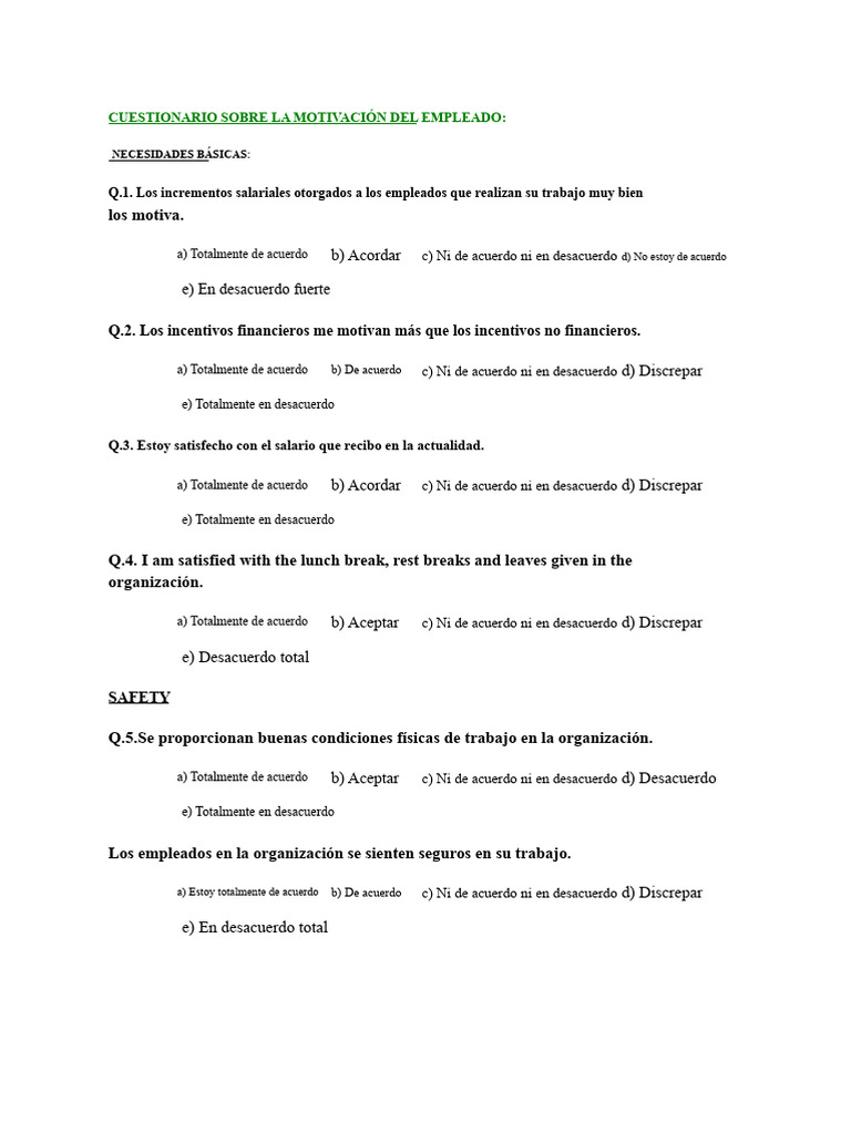Cuestionario de Motivación Laboral | PDF | Motivación | Motivacional
