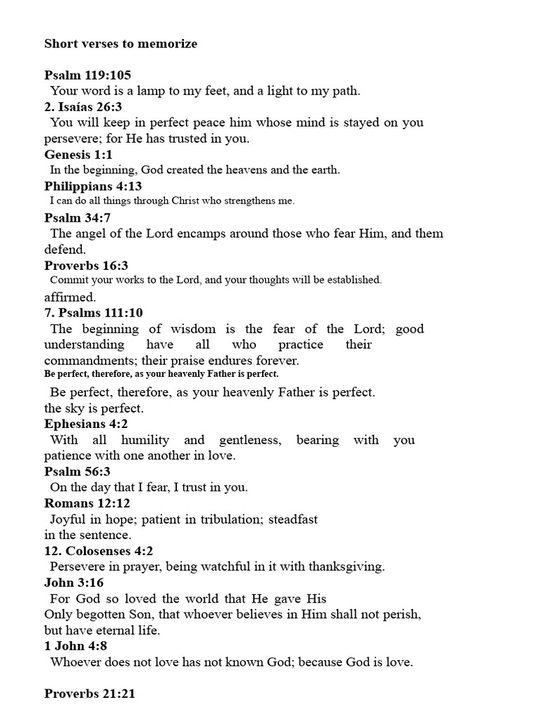 65 Short Bible Verses to Memorize | PDF | Fruit Of The Holy Spirit ...