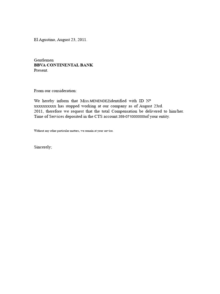 Letter For Withdrawal of CTS Template | PDF
