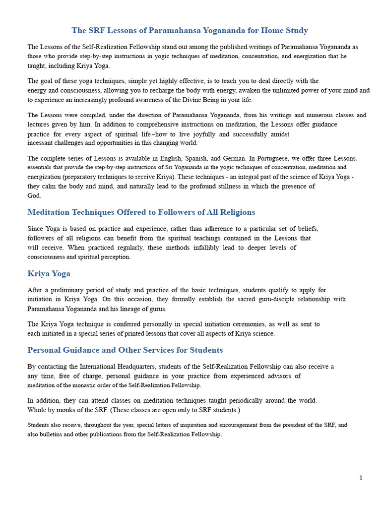 Yogananda's SRF Home Study Lessons | PDF | Paramahansa Yogananda