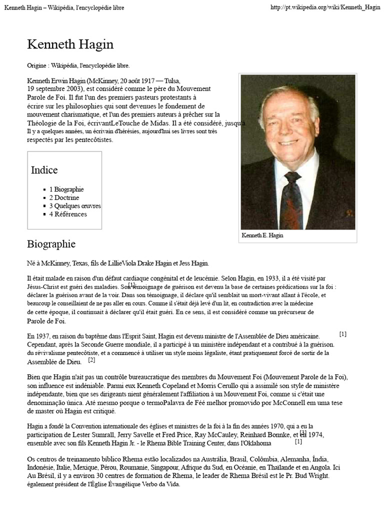 Kenneth Hagin : Père du Mouvement Foi | PDF | Pentecôtisme | Théologie ...