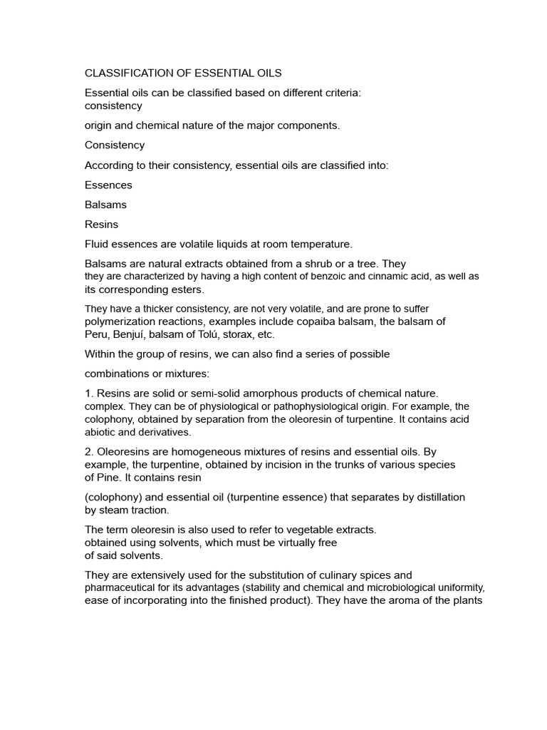 Classification of Essential Oils Explained | PDF | Resin | Essential Oil