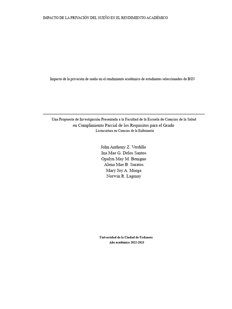 Privación del Sueño y Rendimiento Académico | PDF | Dormir | La ...