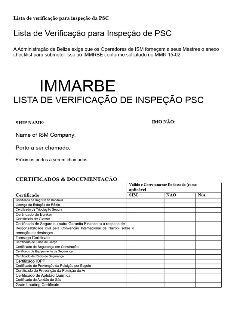 Checklist de Inspeção PSC para Navios | PDF | Marinheiro | Motores