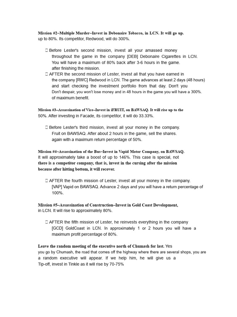 GTA V Investment Strategies for Missions
