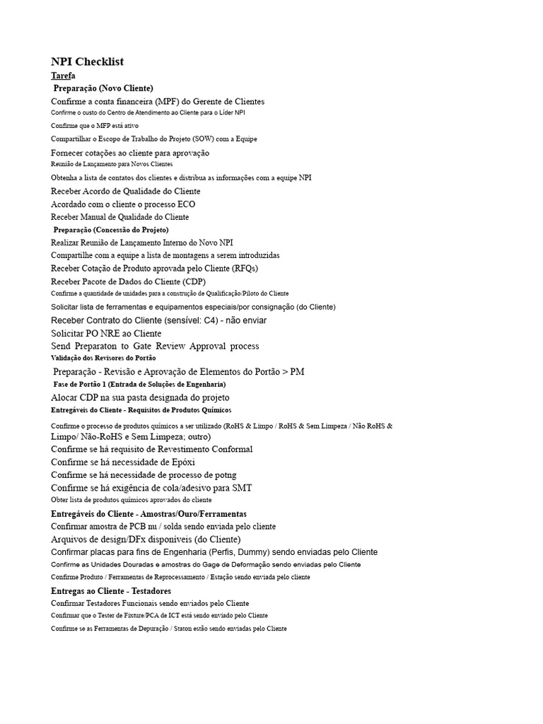 Checklist NPI para Novos Projetos | PDF | Placa de circuito impresso ...