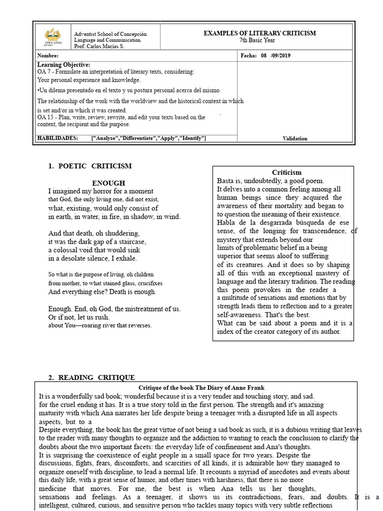Literary Criticism Examples and Reviews | PDF