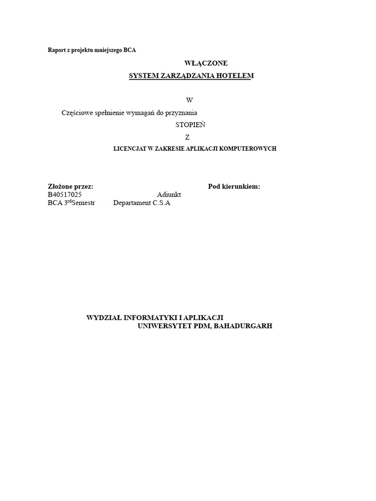 Bca Minor Project Report | PDF