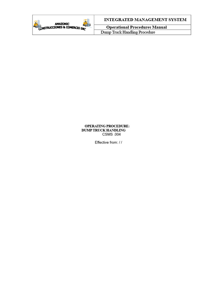 Dump truck procedure | PDF | Truck | Transport
