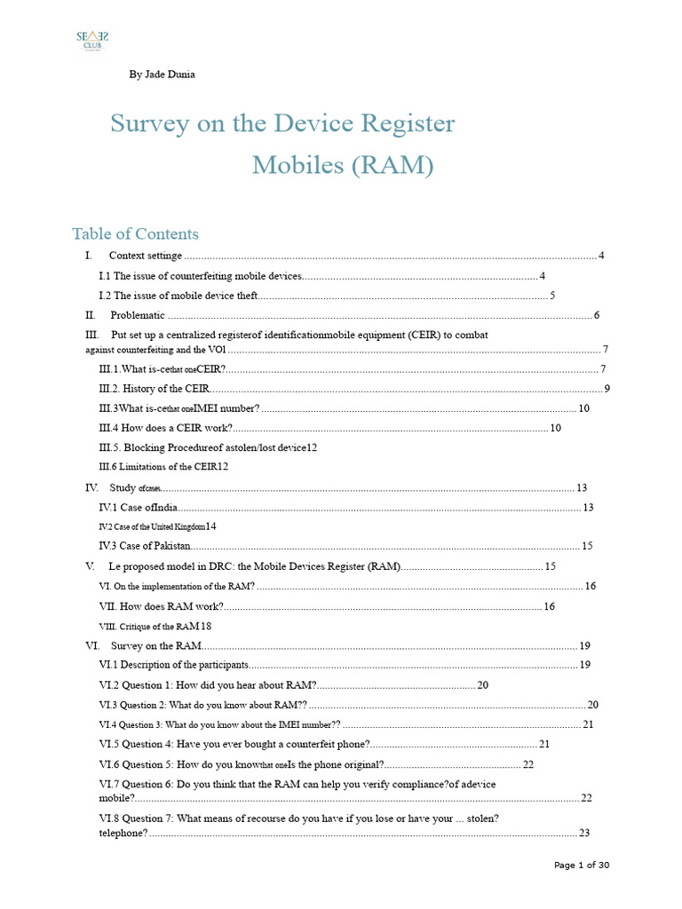 Centralized Mobile Device Register Survey | PDF | Telecommunications