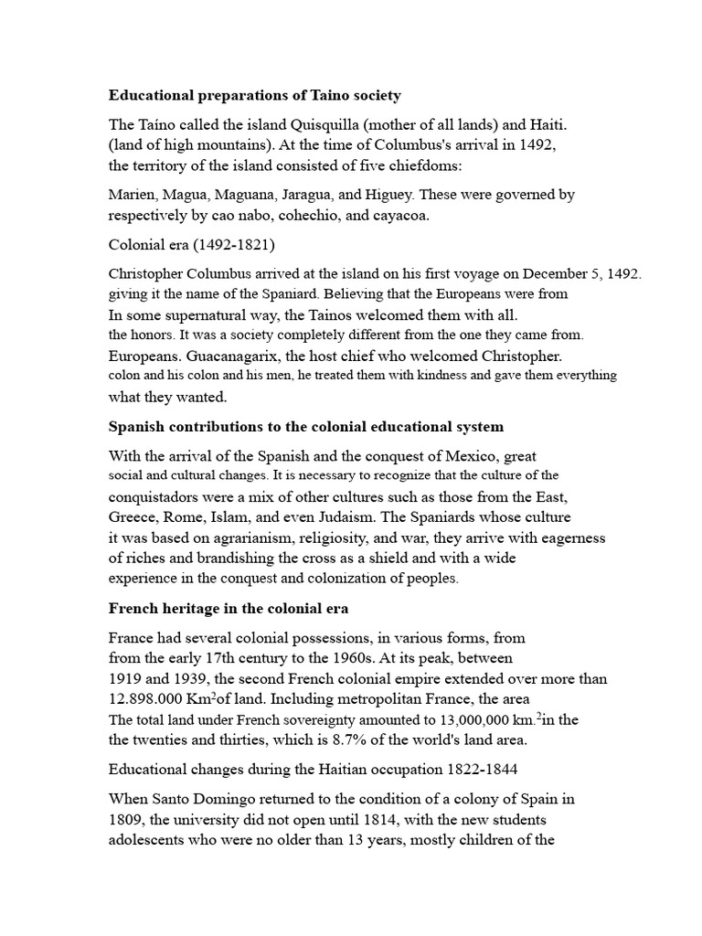 Educational Preparations of The Taino Society | PDF