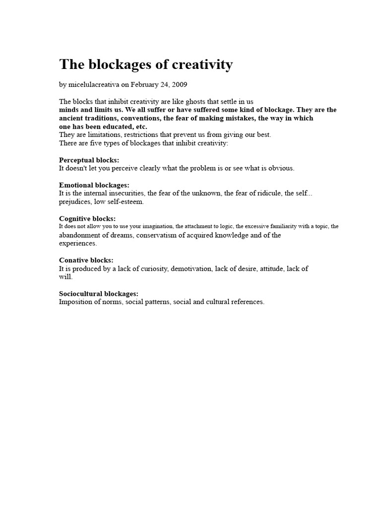 Overcoming Creative Blockages | PDF | Creativity | Perception