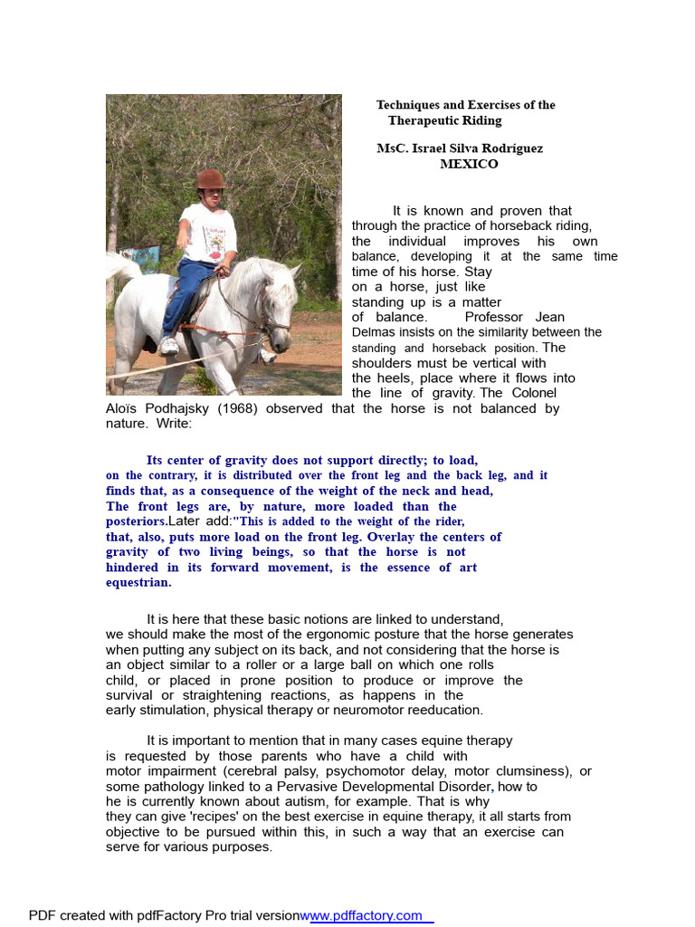 Therapeutic Riding Techniques and Exercises | PDF | Horses | Cerebral Palsy