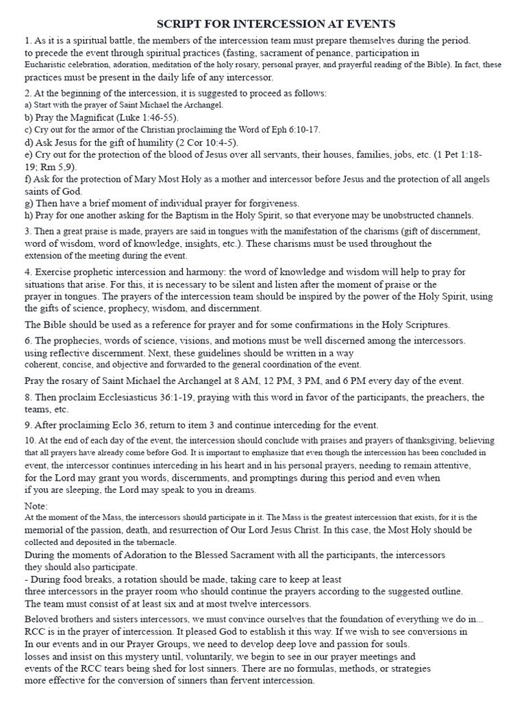 Intercession Guidelines for Spiritual Events | PDF | Intercession | Prayer