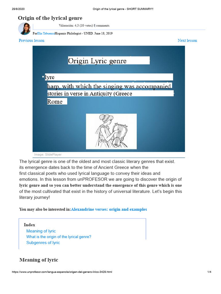 Origin of the Lyrical Genre Explained | PDF | Lyric Poetry | Poetry