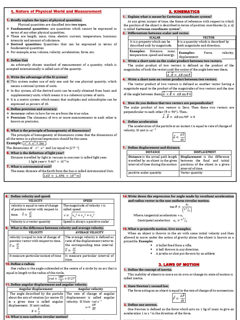 11 Physics MLM - 250610 - 205302 | PDF | Force | Velocity