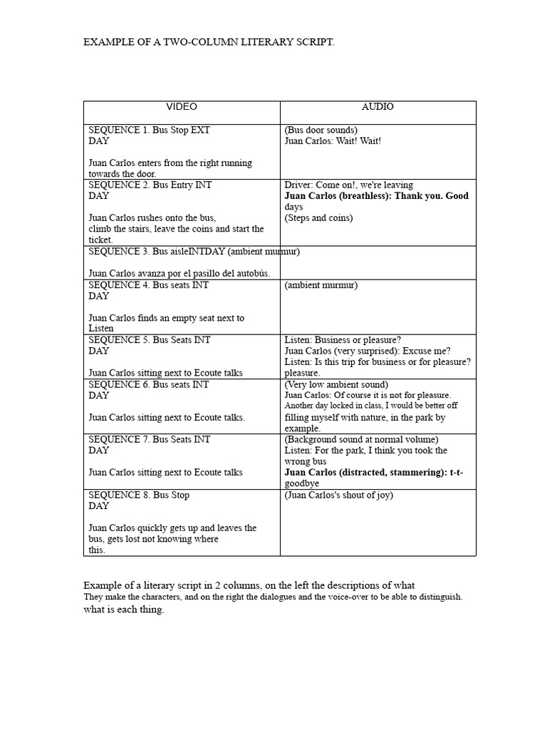 Example of a Literary Script in 2 Columns | PDF