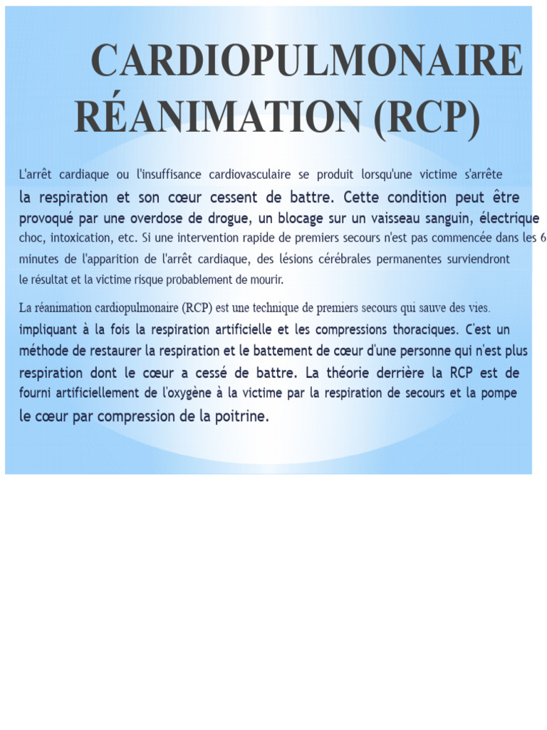 Guide de Réanimation Cardiopulmonaire RCP | PDF | Réanimation cardio ...