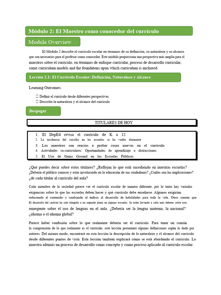 Definición y Naturaleza del Currículo Escolar | PDF | Plan de estudios ...